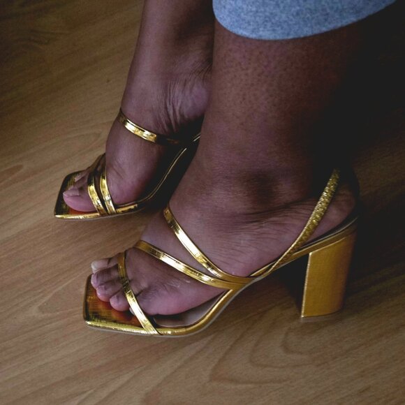 Gold Block Heels - Picture 2 of 2